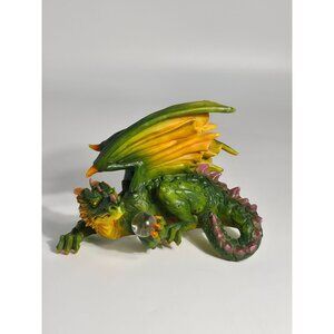 Hand Painted Green Dragon Figurine Yellow Accents Crystal Orb Summit Collection